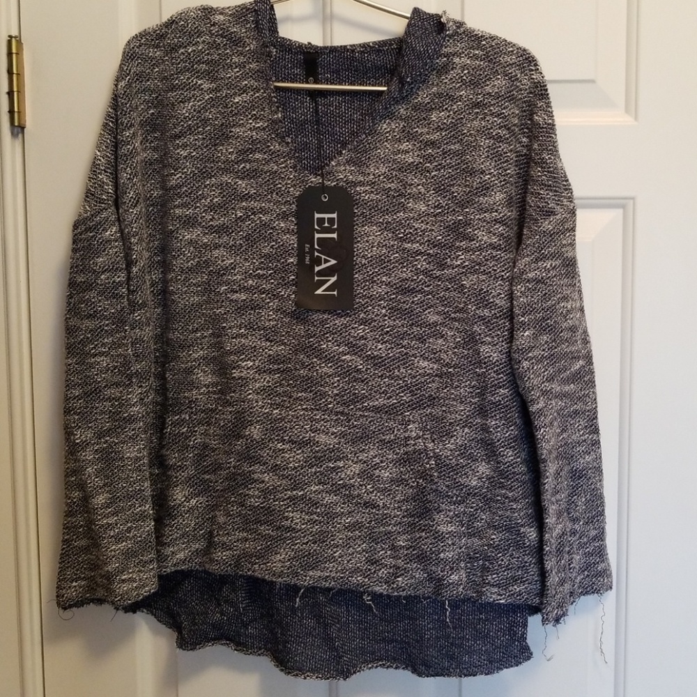 Elan Hooded Knit Top ~ Navy & White ~  Comfy, Beachy, Loungewear